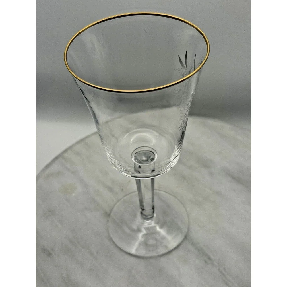Vintage Lenox Fontaine Wine Glass Gold Rim Etched Crystal USA 1976-1986 6.75